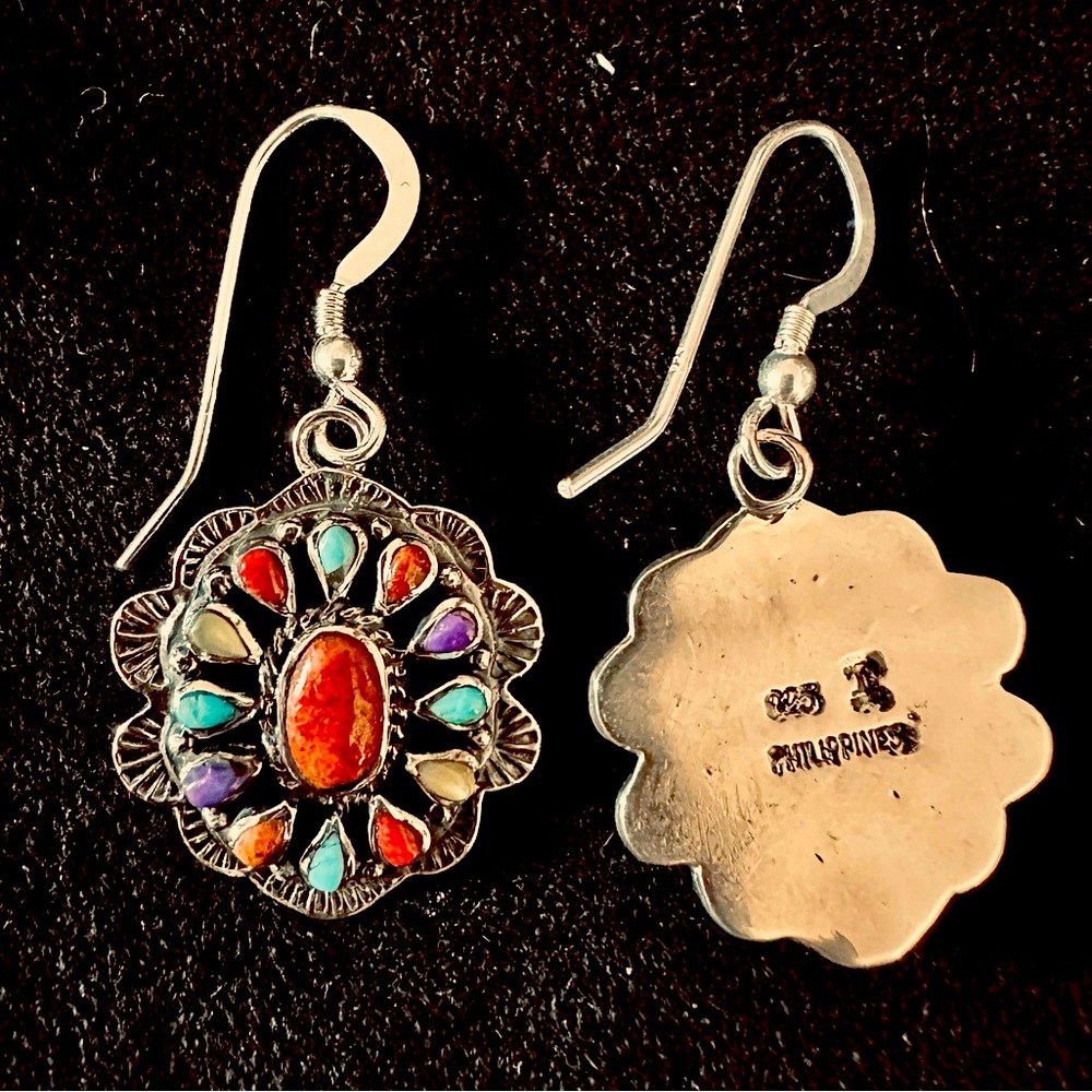 Genuine Multicolored Turquoise Gemstones Earrings in 925 Sterling Silver NWT - Picture 9 of 11